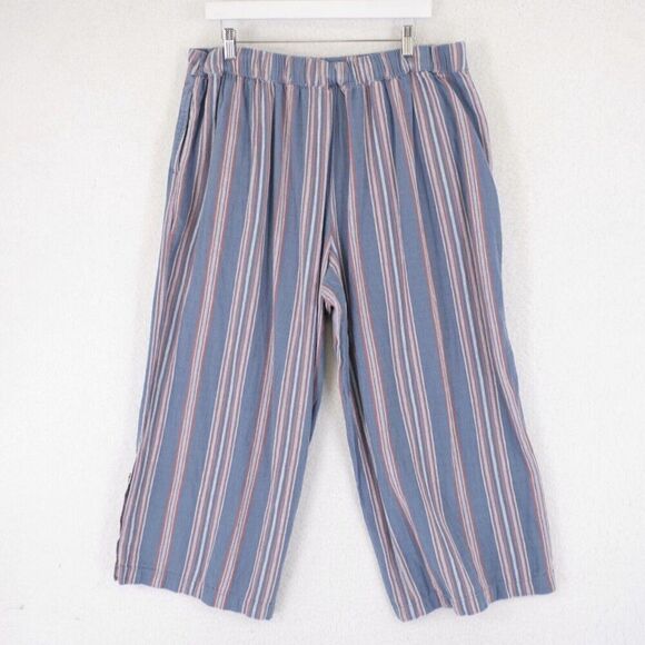 A.n.a. XL Wide Leg‎ Capri Pants Blue Pink Striped High Rise 36/24 - Picture 4 of 6